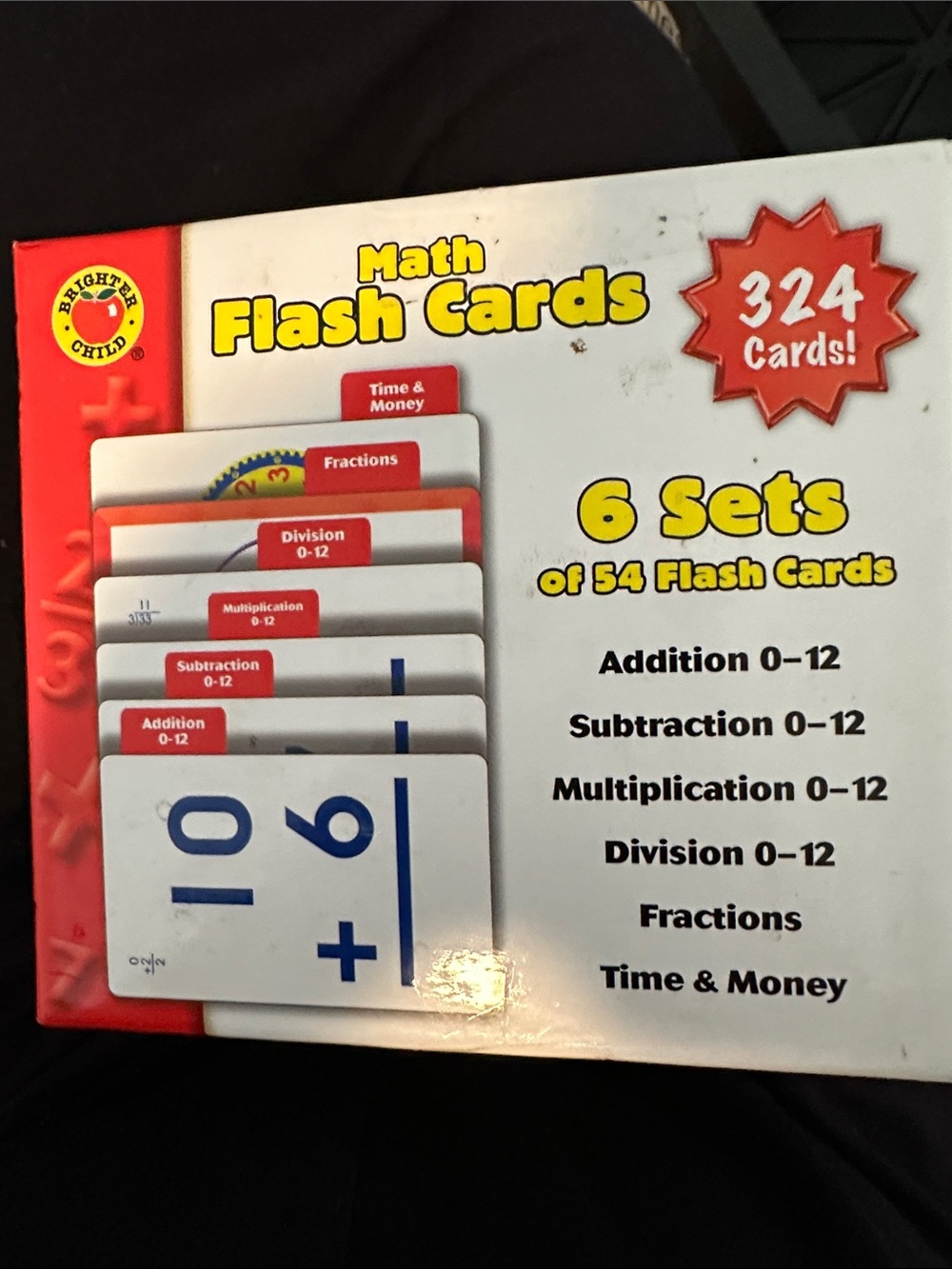 Math Flash Cards - Red & White - 6 Sets (324 Cards)